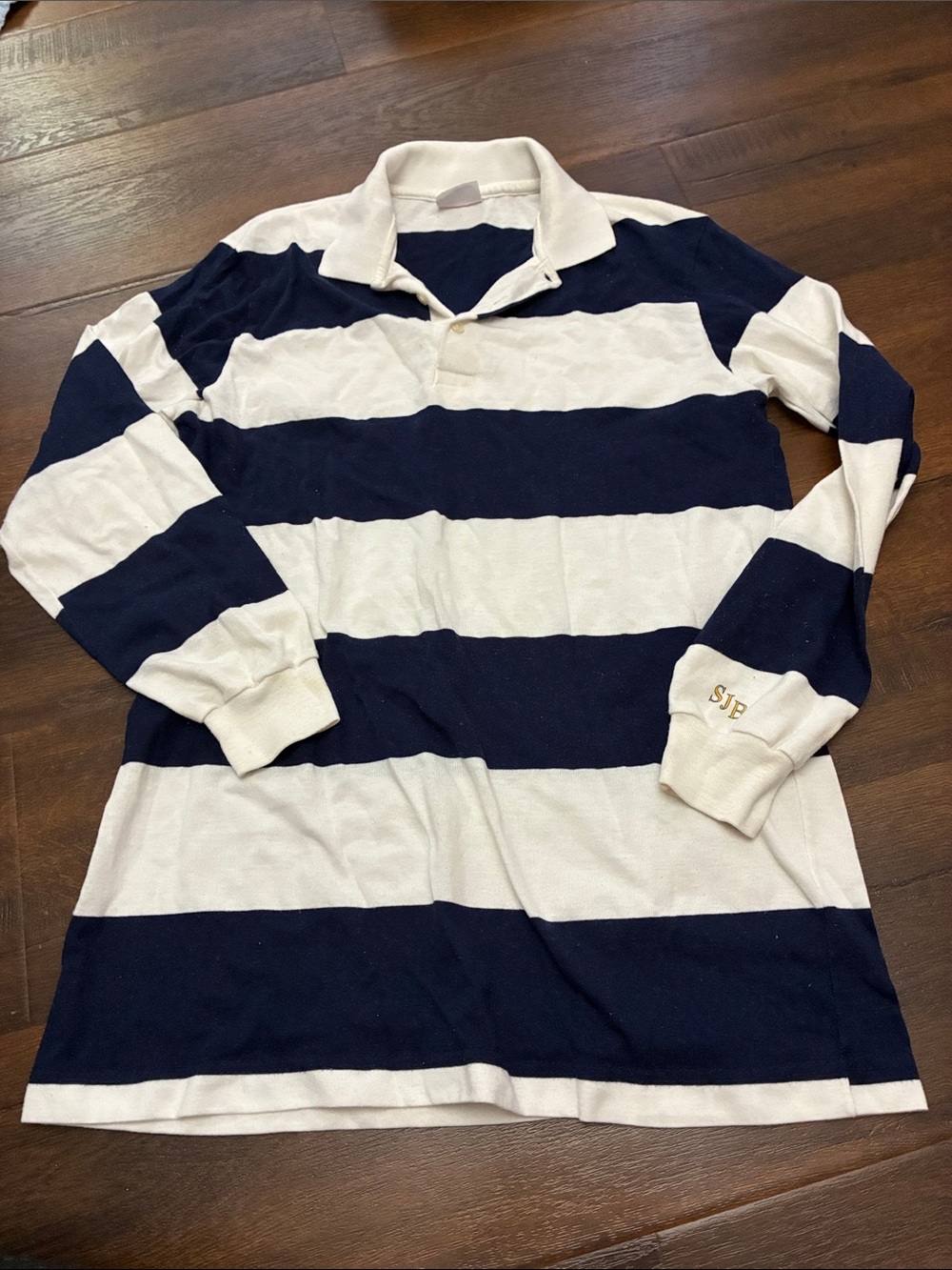 VINTAGE HARTWELL SPORTS Navy and White Striped Rugby Shirt SZ M